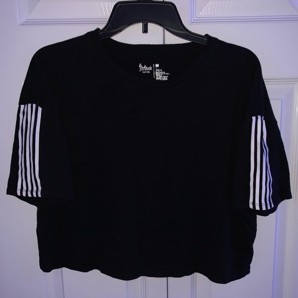 Black crop top with white stripes